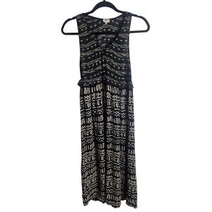 Aritzia Wilfred Size XXS Midi Dress Black White Gauzy Aztec Boho